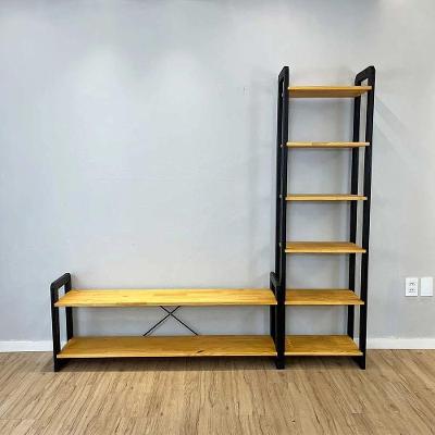 Rack Tv Slim Linea 141,5CM Madeira Pinus com Estante Nozes e Preto Artfactory Design