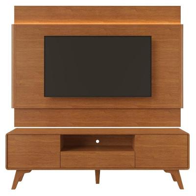 Painel e Rack Ares para TV 65" 180CM MDF com LED Amadeirado Mavaular Móveis