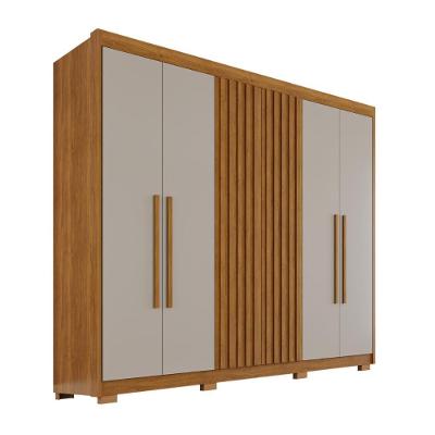 Guarda Roupa Casal Diamante Ripado 6 Portas 6 Gavetas MDF Laqueado Cinamomo-off Corrediças