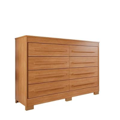 Cômoda Porto 8 Gavetas MDP Puxador MDF Cinza Cinamomo Porto a Porto