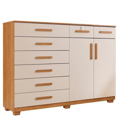 Cômoda Triunfo 8 Gavetas e 2 Portas MDP Puxador Madeirado Cinamomo e Off 148CM