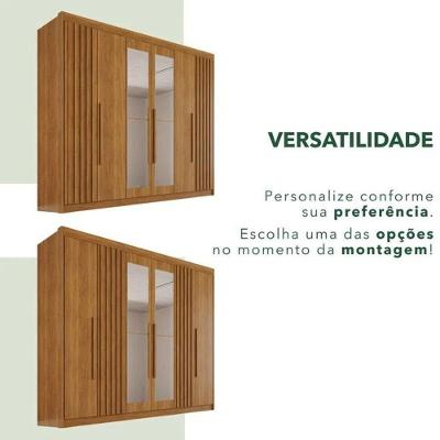 Guarda Roupa Casal Granada Premium 2 Portas 3 Gavetas MDF com Espelhos Cinamomo Diamante 240CM