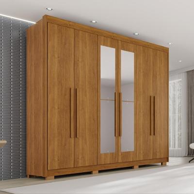 Guarda Roupa Casal Elegance Plus 6 Portas de Bater 3 Gavetas MDF com Espelho Cinamomo 240CM Elegance