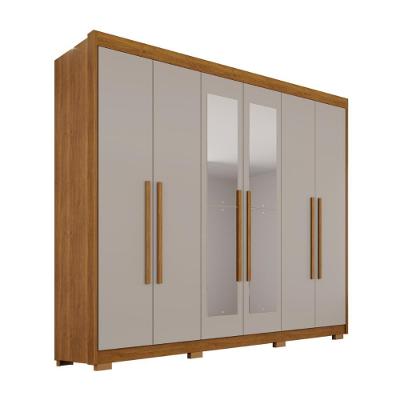 Guarda Roupa Casal Elegance Plus 6 Portas de Bater com Espelho 2 Gavetas MDF Cinamomo-off 240CM