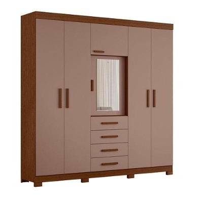 Guarda Roupa Casal Virtus 06 Portas Nogueira Capuccino - Móveis Albatroz