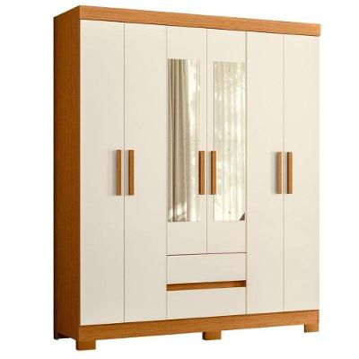 Guarda Roupa Casal Olimpia 6 Portas com Espelho 2 Gavetas MDP Cinamomo Off White Albatroz Móveis