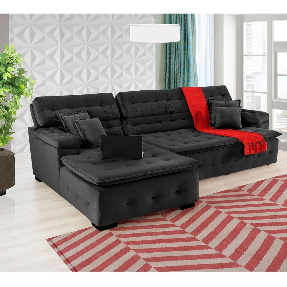 Sofá Orlando 2.40x1.90m Com Chaise, Retrátil E Reclinável - Preto - 7