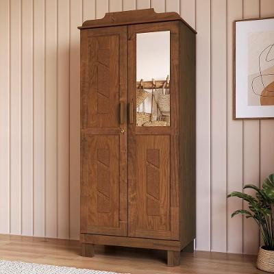 Guarda Roupa Solteiro Lorie F06 2 Portas de Bater 2 Gavetas Madeira Maciça Castanho Lyam Decor
