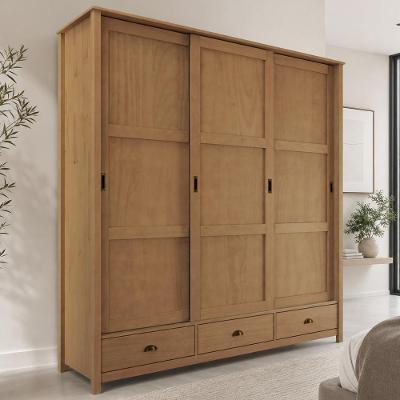 Guarda Roupa Casal Mazzaro F06 3 Portas de Correr 3 Gavetas Madeira Maciça Freijó Lyam Decor