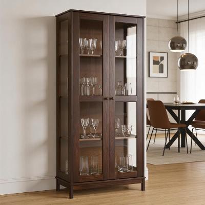 Cristaleira Ethos F06 2 Portas 3 Prateleiras Madeira Maciça com Vidro Café Lyam Decor