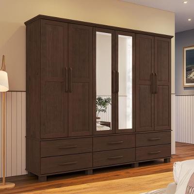 Guarda Roupa Casal Zahav F06 6 Portas de Bater 6 Gavetas Madeira Maciça Café Lyam Decor