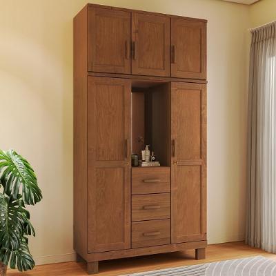 Guarda Roupa Solteiro Lorie F06 5 Portas de Bater 3 Gavetas Madeira Maciça Castanho Lyam Decor