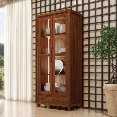 Cristaleira Dunia F06 2 Portas 3 Prateleiras Madeira Maciça com LED Marrom Lyam Decor