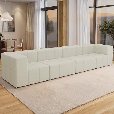 Sofá Lancaster F04 4 Lugares 352cm Creme em Linho Cru Lyam Decor
