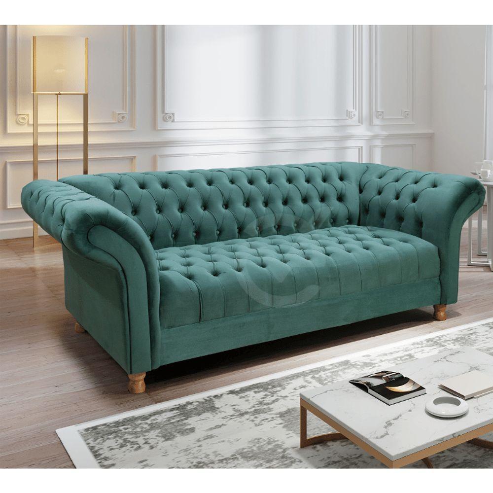 Sofá Chesterfield Conde D'El 3 Lugares Via Encanto Veludo Verde - 3