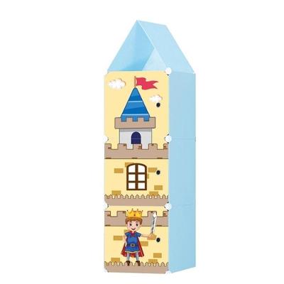 Guarda Roupa Infantil Modular Kangur 3 Portas de Bater sem Gavetas Metal Azul Decorado Yeet