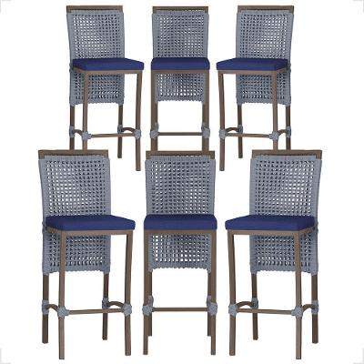 Kit 6 Banquetas Roma Alumínio Tecido Base Fixa com Encosto Marrom Trama Original