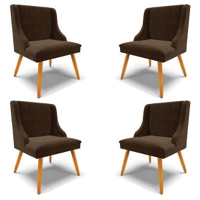 Kit 4 Cadeiras Decorativas Firenze G19 Madeira Suede Marrom Natural Gran Belo