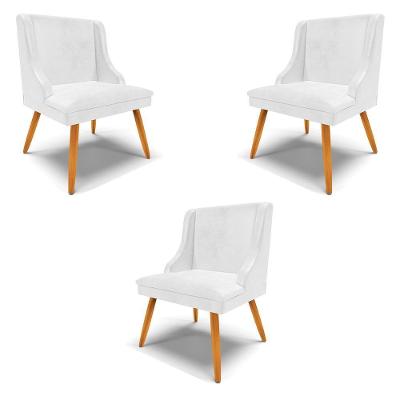 Kit 3 Cadeiras Decorativas Firenze G19 Madeira Pu Branco Brilho e Natural Gran Belo
