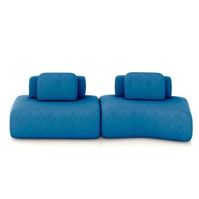 Sofá Modular Dakota Ilha 2 Módulos 316cm Azul Veludo Encostos Almofadas Soltas Gran Belo