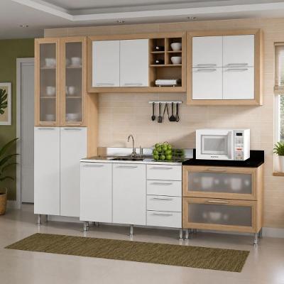 Armário de Cozinha Aspen 12 Portas 6 Gavetas MDF-MDP 270CM Café e Branco Ditália Móveis