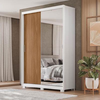 Guarda Roupa Casal Riva 2 Portas de Correr com Espelho 4 Gavetas MDF Branco-amendola Demóbile