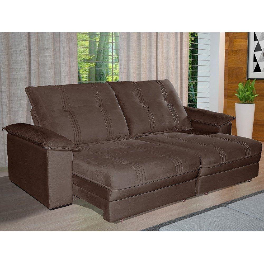 Sofá Retrátil E Reclinável 2 Lugares 2,90m Veludo Veneza Bom Pastor Castor - 1