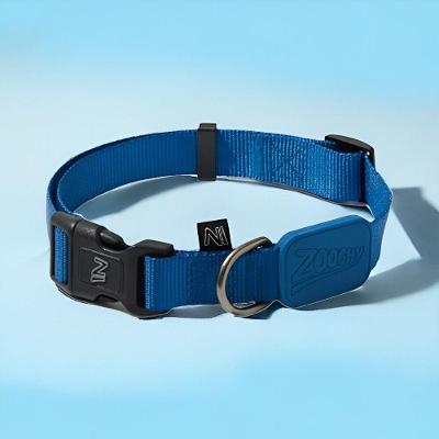 Coleira Ajustavel para Caes Azul Marinho Poliester Borracha Metal 2CM Unico 1 Unidade