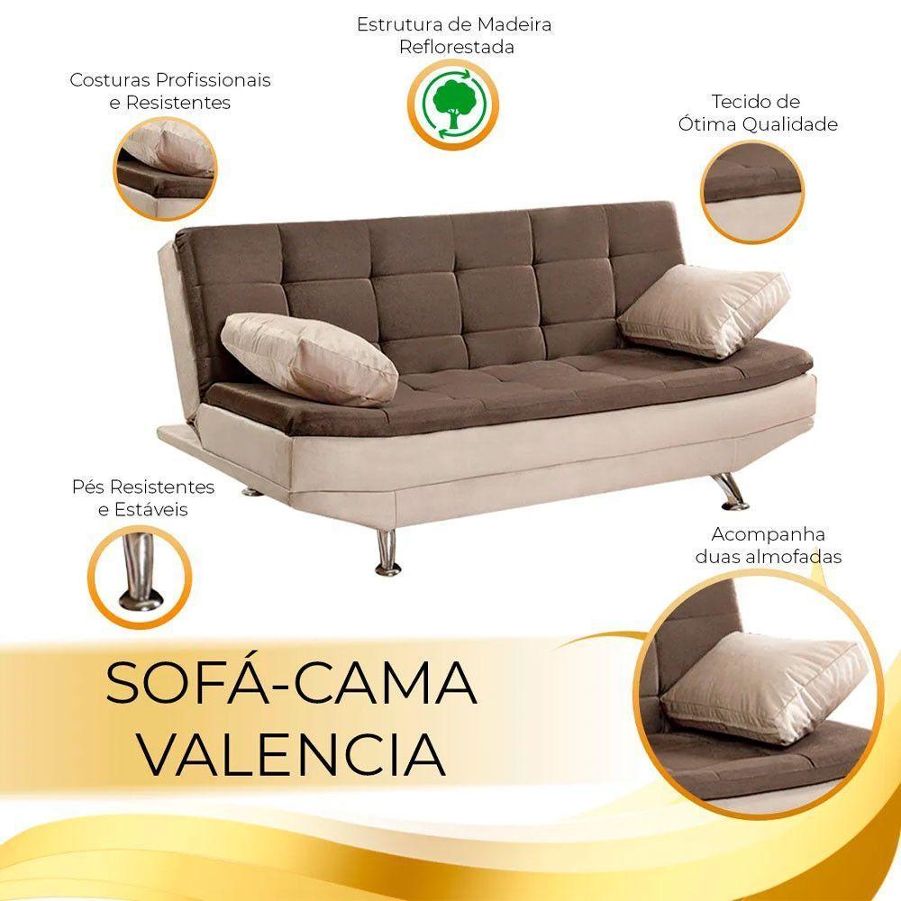 Sofá Cama Valencia 3 Lugares Reclinável Veludo Bege Marfim E Marrom Chocolate - Speciale Home Bege - 3