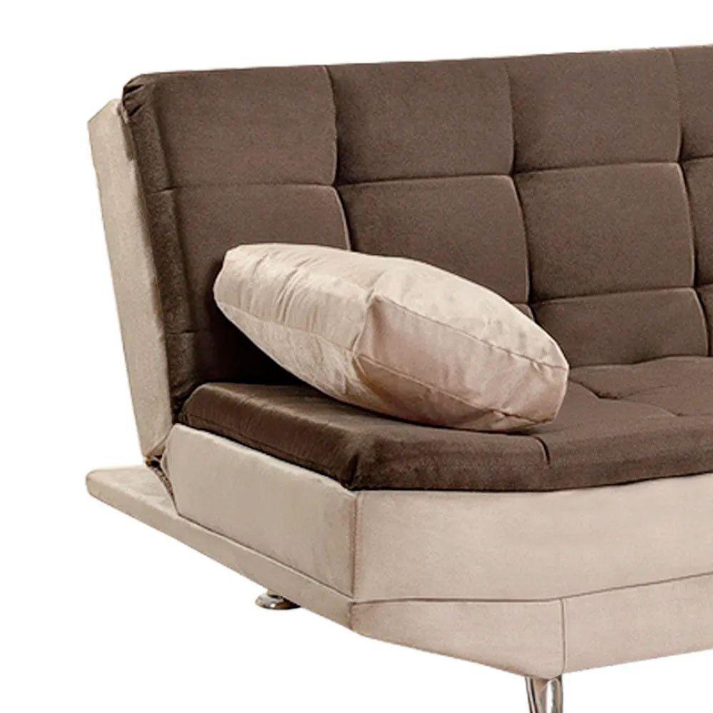Sofá Cama Valencia 3 Lugares Reclinável Veludo Bege Marfim E Marrom Chocolate - Speciale Home Bege - 5