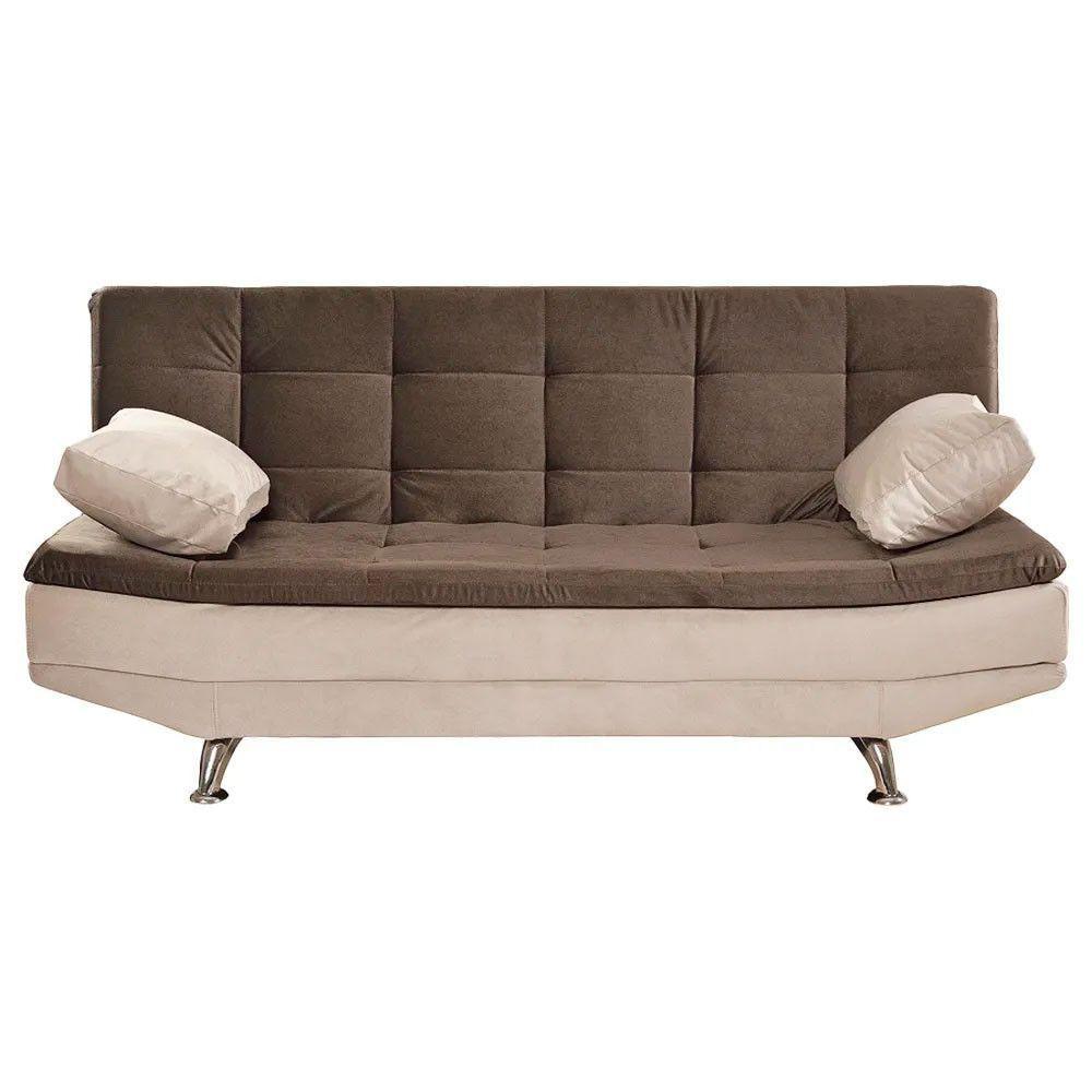 Sofá Cama Valencia 3 Lugares Reclinável Veludo Bege Marfim E Marrom Chocolate - Speciale Home Bege - 6