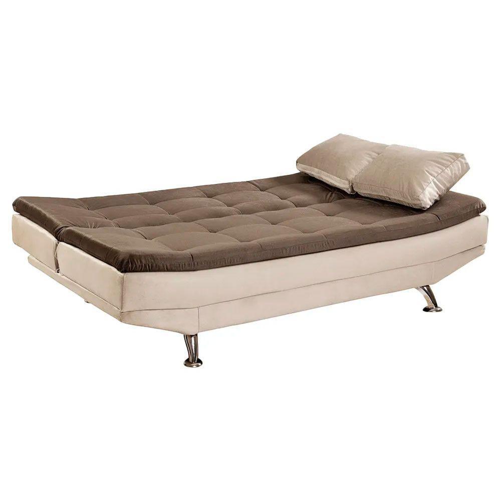 Sofá Cama Valencia 3 Lugares Reclinável Veludo Bege Marfim E Marrom Chocolate - Speciale Home Bege - 7