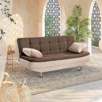 Sofá Cama Valencia 3 Lugares Reclinável Veludo Bege Marfim E Marrom Chocolate - Speciale Home Bege - 8