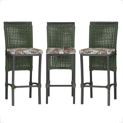 Kit 3 Banquetas Roma Tecido Alumínio com Encosto Preta e Verde Trama Original