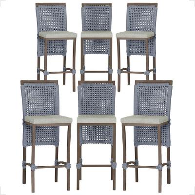 Kit 6 Banquetas Roma Alumínio Tecido Encosto Fixo Marrom Trama Original