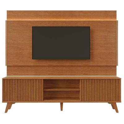 Painel + Rack Aros com Led e Rack Gaia para TV 65 220CM MDF com LED Natural Mavaular Móveis