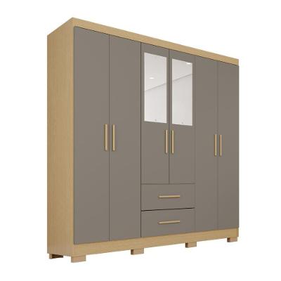 Guarda Roupa Casal Catar Premium 6 Portas 2 Gavetas MDP com Espelho Carvalho-grafite 150CM