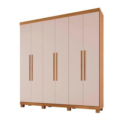 Guarda Roupa Verona 6 Portas de Bater 3 Gavetas MDP Cinamomo-off Top Útil 200CM