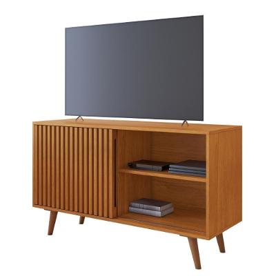 Rack Zeus para TV 70" 180CM MDP MDF com Porta Correr Ripada Café Zeus