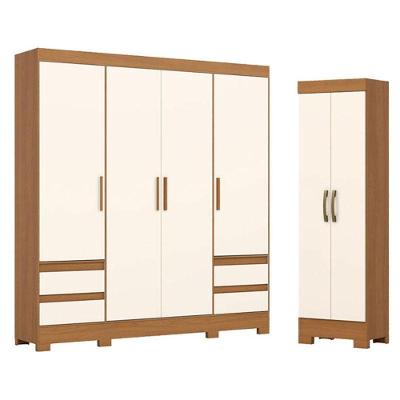 Guarda Roupa Casal 4 Portas 4Gavetas B383 C/Armário Multiuso 2Portas 3Prateleiras Cinamomo Off White