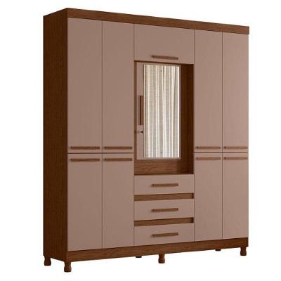 Guarda Roupa Casal New Fusion 10 Portas Basculante 3 Gavetas MDF Nogueira Capuccino Albatroz Móveis