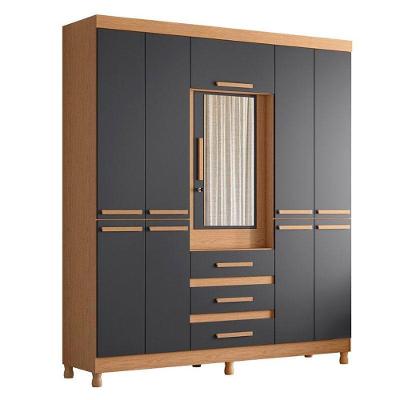 Guarda Roupa Casal New Fusion 10 Portas 3 Gavetas MDF Freijó Titanium Albatroz Móveis