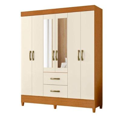 Guarda Roupa Casal Mobi 6 Portas Giratórias com Espelho Cinamomo Off White Albatroz Móveis