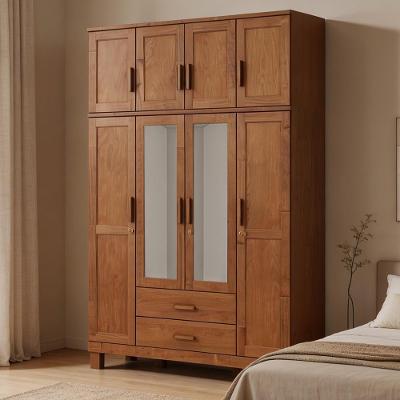 Guarda Roupa Solteiro Lorie F06 8 Portas de Bater 2 Gavetas Madeira Maciça Castanho Lyam Decor