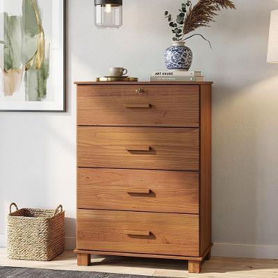 Cômoda Selena F06 4 Gavetas Madeira Maciça Puxador MDF Café Lyam Decor