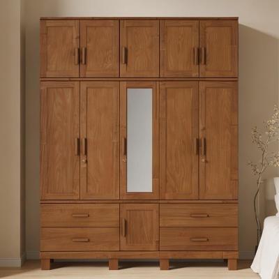 Guarda Roupa Casal Lorie F06 11 Portas de Bater 4 Gavetas Madeira Maciça com Espelho Castanho Lyam