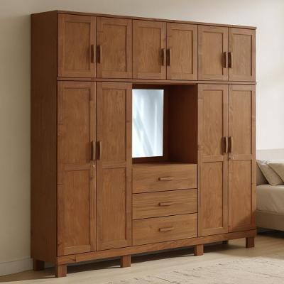 Guarda Roupa Casal Lorie F06 10 Portas 3 Gavetas Madeira Maciça com Espelho Castanho Lyam Decor