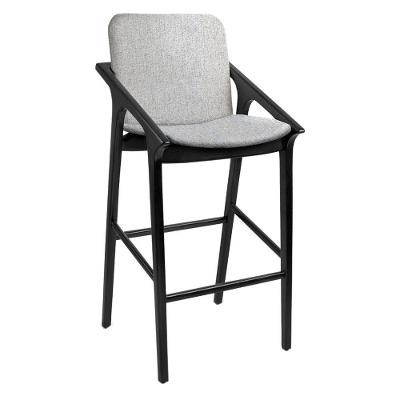 Banqueta Perry Assento Linho Base Madeira Maciça com Encosto Fixo 49cm Cinza Claro Sallar Home