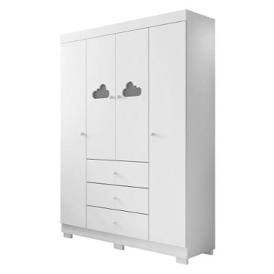 Guarda Roupa Infantil Duda 4 Portas de Bater 3 Gavetas MDF Branco Brilho Sallar Home