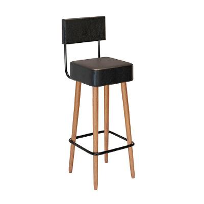 Banqueta Eva Assento em Courino Base Madeira com Encosto Fixo 96cm Preto Sallar Home